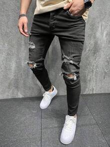 Manfinity LEGND Men's Pocket Distressed Skinny Casual Jeans - Dark Grey - View 3