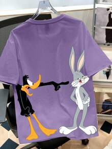 Looney Tunes X Manfinity Manfinity Joysei 男士休闲卡通印花短袖T恤，夏季 - 淡紫色 - 查看 2