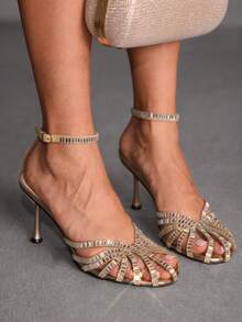 CUCCOO SZL Giày sandal cao gót mũi nhọn đính đá lấp lánh, thanh lịch, gợi cảm dành cho nữ, phù hợp cho đi làm, hẹn hò, dự tiệc, kỳ nghỉ, đám cưới. - Rượu sâm banh - Xem 8