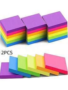 2/4/6 tờ giấy ghi chú huỳnh quang, kích thước 3x3 inch (7.5x7.5cm), nhiều màu sắc, tự dính, 1 gói 50 tờ, thích hợp cho năm học mới. - Nhiều màu - Xem 5