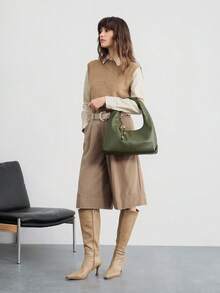 SHECARRY Nueva bolsa de hombro de gran capacidad con textura de piel de oveja, bolso de mano de alta gama para ir al trabajo - Verde Oliva - Ver 9