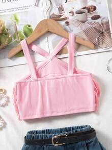 Young Girls' Fashionable Multi-Layer Tassel Design Halter Neck Top, Suitable For Summer Daily Activities - Pink - View 2