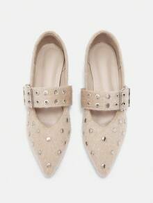 CUCCOO GRLICON Women's Pointed Toe Rivet Buckle Design Casual Fashionable Flat Shoes Valentine's Day - Apricot - View 3
