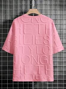 Claim Dot 宽松男士字母拼接落肩T恤 - 粉色 - 查看 2