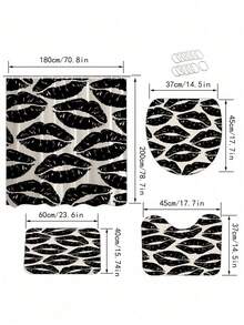 1件可爱卡通黑唇印花浴帘，带12个挂钩，防霉防水，现代风格浴室隔断帘，无需钻孔 - 彩色 - 查看 11