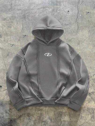 AXEPEAK Sudadera con capucha casual de corte holgado con estampado geométrico para hombre