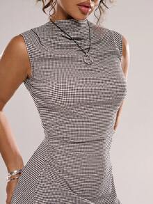 Avantive Black And White Checkered Stretch Sleeveless Long Dress For Workwear, Minimalist Design Summer Outfit For Women Spring Break Outfits Valentine's Day Fasching Women Costume Beach Outfits For Women Casual Outfit Formal Wedding Party,Formal Occasion,Special Occasion Elegant,Chic,Re-Wearable Comfortable Date Night Romantic Carnival Going Out Summer Vacation Outfits Casual Sleeveless Dress Casual Long Dress Gray Dress For Women - Black and White - View 5