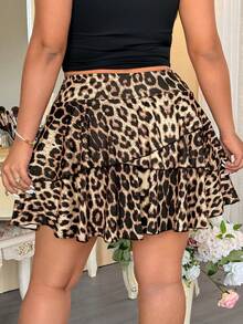 Flirla Quần short kiểu bánh kem nhiều lớp họa tiết da báo thời trang dành cho người có thân hình mũm mĩm. - Nhiều màu - Xem 2