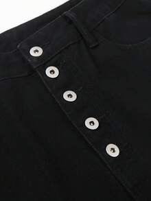 RONVEXI 男士纽扣前袋直筒宽松休闲牛仔裤 - 黑色 - 查看 4