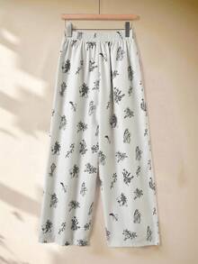Rusticease Women's Casual Everyday Plant Print Elastic Waist Pants - Multicolor - View 2