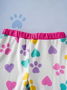 SHEIN | PAW Patrol 2pcs/Set Young Girl Cute Cartoon Puppy Print Crew Neck Long Sleeve Top And Pants Knit Comfortable Stretchy Snug Fit Pajama Set - Pink - View 7