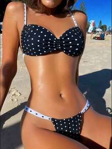 Swim Mod Women's Summer Beach Polka Dot Printed Ruffle Sexy Bikini Set, Random Print - Multicolor - View 6