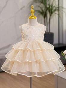 Elegant & Cute Babygirl Mesh Beaded Embroidered Sleeveless Dress/Formal Gown