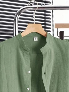 SHEIN 青少年男童两件套休闲宽松百搭舒适高性价比立领梭织短袖衬衫裤套装 - 薄荷綠 - 查看 4