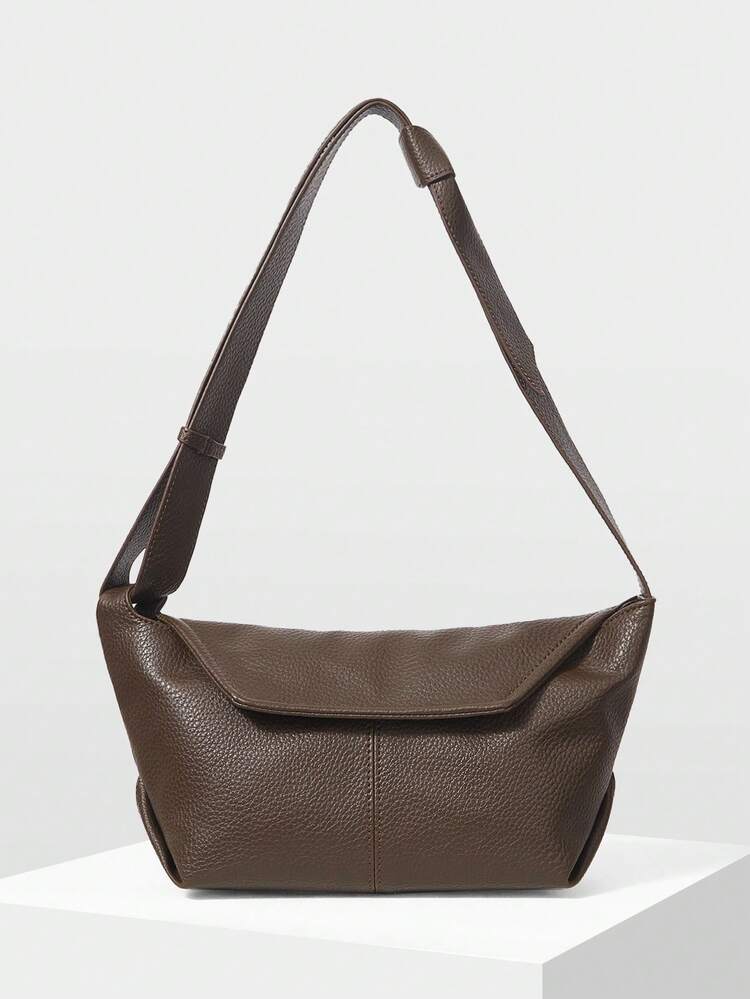 WOMEN SHOULDER BAG COFFEE LYCHEE-LEATHER FOR COMMUTE