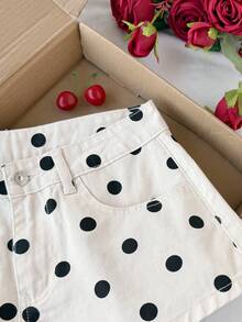 Comfortcana Women's Casual Polka Dot Print Denim Shorts Summer Clothes Spring Outfit Women Valentine Clothes  Carnival Outfit Beach Shorts Elegant Women's Shorts Vacation Outfits Women Casual Women Outfits Polka Dot Shorts White Shorts Women Fashionable Polka Dot Print High Waist Denim Shorts Casual Summer Short Pants - White - View 4