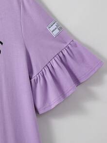 SHEIN 青少年女孩紫色與黑色字母印花圓領寬鬆針織純色洋裝，夏季休閒校園 Y2K 風格度假派對穿搭 - 紫色 - 查看 6