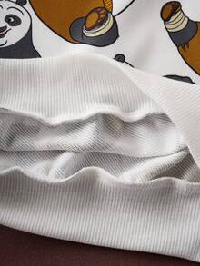 SHEIN Kung Fu Panda Young Boy Cartoon Pattern Crew Neck Long Sleeve Sweatshirt - White - View 7