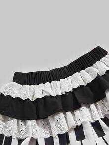 ROMWE Kawaii 女士可爱甜美钢琴键盘蛋糕褶边裙裤 - 黑色 - 查看 3