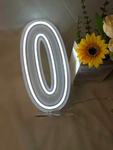 1 Paquete de Señal de Número de Luz de Neón LED, Dígito Único Blanco 0-9, Decoración de Pared Alimentada por USB, Adecuada para Cumpleaños, Aniversario, Hogar, Bar, Club, Regalo de Boda - Blanco - Ver 2