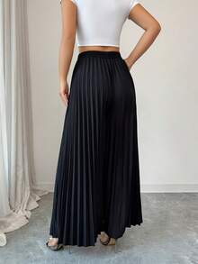 SHEIN Elenzya Quần ống rộng xếp ly kiểu mới mùa xuân, phù hợp cho đi làm, dự tiệc và nhiều dịp khác. Thích hợp cho trang phục thường ngày, đi làm, đi nghỉ mát, tiệc trà chiều, tiệc Giáng sinh và các dịp khác. Trang phục công sở cho giáo viên mùa tựu trường. - màu đen - Xem 2