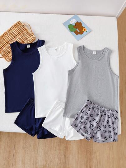 3pcs/Set Boys' Fashionable Solid Color Underwear Set, Football Pattern Element Base Layer