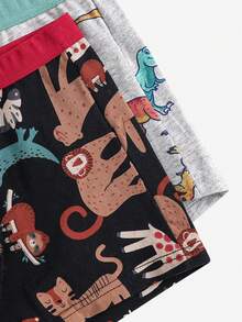 5pcs/Pack Boys' Comfortable Cotton Dinosaur, Shark, Crocodile, Car Printed Briefs Underwear - Multicolor - View 3
