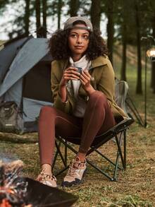 In My Nature Jaket Windbreaker Outdoor Wanita Warna Polos dengan Tudung - Coklat - View 3