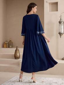 Yasmyna Đầm kiểu Ả Rập thêu hoa thanh lịch dành cho nữ - Màu xanh hải quân - Xem 7