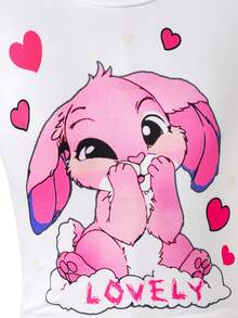 SHEIN 两件套 女童街头时尚休闲百搭坏女孩星形图案贴花修身短款针织T恤 + 牛仔印花宽松工装裤 - 藍色 - 查看 7