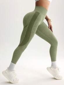 SHEIN Core Rhythm Quần legging cạp cao không đường may dành cho nữ - Quần legging ôm sát, nâng mông, kiểm soát vòng bụng, thích hợp cho chạy bộ, đạp xe, yoga, pickleball, tập thể dục và mặc thường ngày. - xanh quân đội - Xem 4