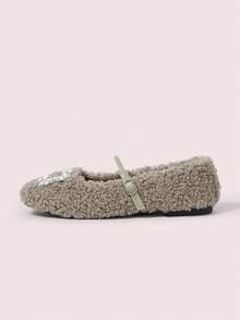 CUCCOO DOLLMOD Sepatu Flat Kasual Serbaguna Wanita dengan Desain Gesper dan Hiasan Berlian Imitasi Mewah - Grey - View 7