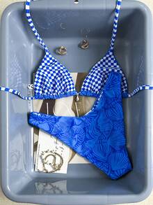 Swim Mod 2022 Spring/Summer Vacation Beach Blue Shell & Starfish Checkered Cute Bikini Set - Blue - View 2
