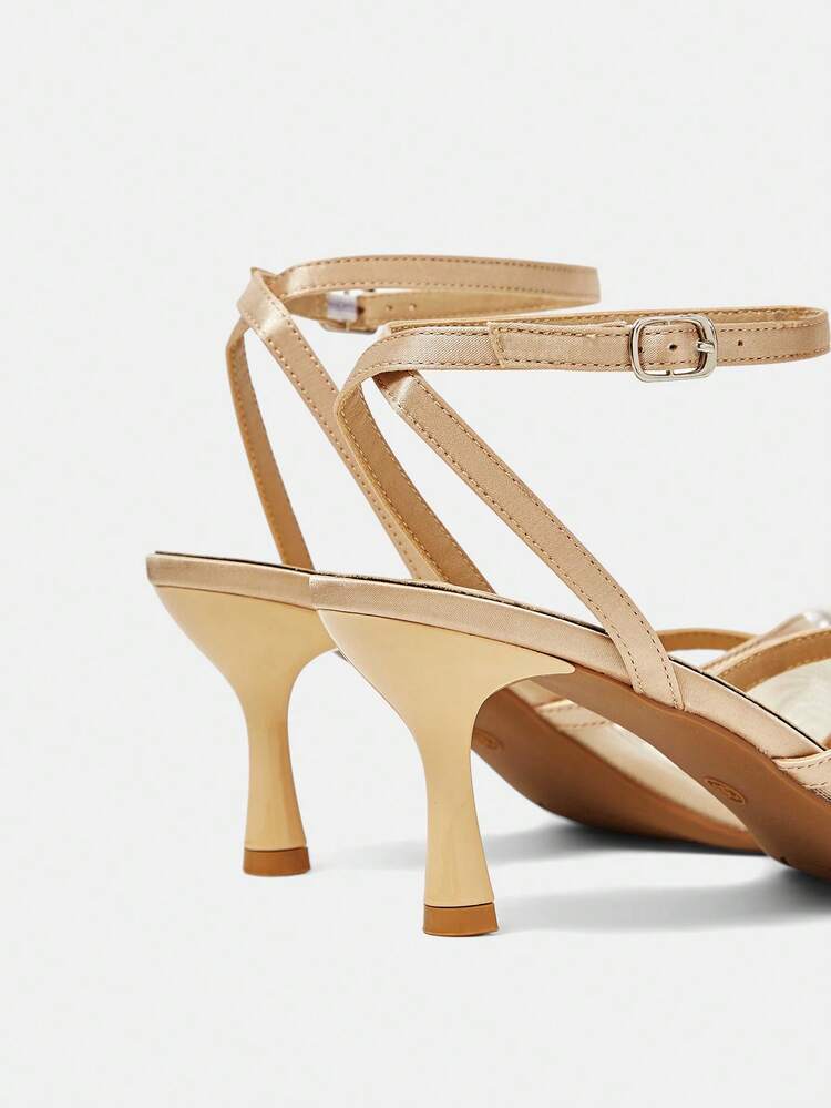 CUCCOO HITCHD Champagne Color Mesh & Pearl Decor Peep Toe Ankle Strap High Heel Sandals, Elegant For Wedding, Party, Banquet Elegant Shoes Wedding Shoes Summer Shoes Bride Shoes