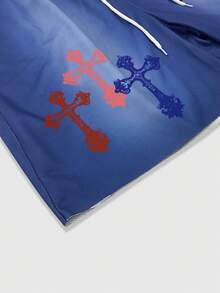 ROMWE MEN Men's Casual Cross Print Shorts, Summer - Multicolor - View 4