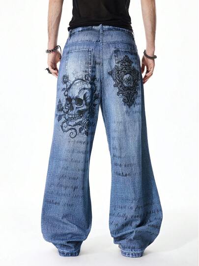 Street Life Jeans casual da uomo in denim lavato con stampa del logo a croce
