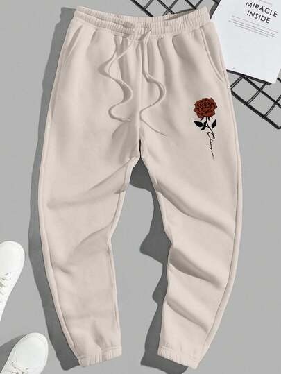 EURMUSE Katoenen joggingbroek voor heren met bloemenprint, zakken en trekkoord in de taille.