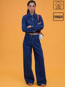 COUREZ Jeans larges à taille basse avec ceinture nouée / Tenues d'été Y2K pour femmes Jeans à taille basse Coton vintage