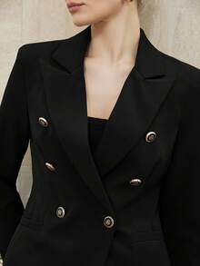 Aveloria Modichic Blazer de trabajo con decoración de bolsillo de doble botonadura - Negro - Ver 4