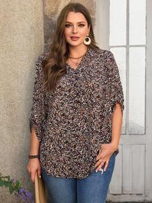 EMERY ROSE Áo sơ mi dài tay màu đỏ rượu vang in họa tiết, tay lửng, cỡ lớn dành cho nữ, thích hợp cho mùa xuân sớm, mùa hè, kỳ nghỉ, đi biển, du lịch. - Nhiều màu - Xem 8