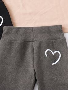 两件装女童爱心印花打底裤，带保暖内衬，适合日常休闲穿着，秋冬季 - 彩色 - 查看 8