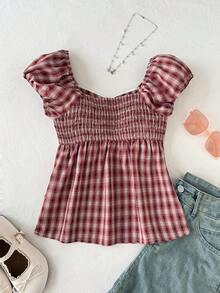 SHEIN Tween Girls' Casual Collared Waist Cinched Short Sleeve Cropped Shirt - Multicolor - View 2