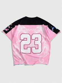 ROMWE MEN Prep Camiseta de manga corta con estampado de eslogan para hombres, adecuada para uso diario, primavera/verano - Rosa - Ver 4