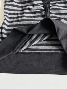 StreetHx Women's Slim Fit Striped Short Sleeve Sweatshirt, Street Style, Spring/Summer - Black - View 7