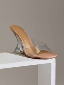 SHUZIA 女士优雅时尚休闲透明套脚坡跟凉鞋 - 無色 - 查看 6