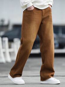 Manfinity Homme Jeans casuales de unicolor para hombres - Café integral - Ver 3