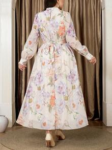 Veilorie Elegantes Midi-Kleid in Große Größen mit Blume Muster, geeignet für den Berufsalltag