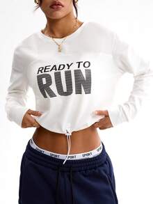 Dewbera Loose Fit Drop Shoulder Long Sleeve Comfortable Breathable Casual Cropped Sweatshirt - White - View 3