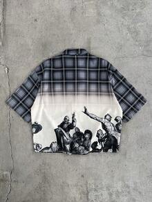 AXEPEAK 男士格子图案印花短袖单排扣休闲衬衫 - 彩色 - 查看 2