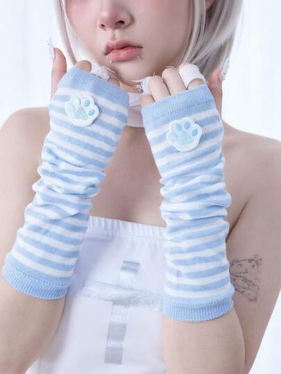 Goth 1 Pair Minimalist Style Knitted Arm Warmers, Solid Black Countryside Inspired Half Arm Sleeve, Thin Warm Spring/Autumn